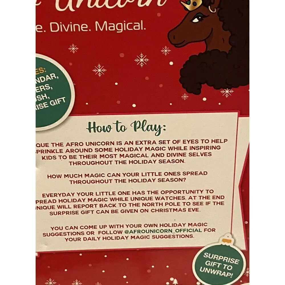 Afro Unicorn Holiday‎ Plush Set – Stuffed Unicorn Toy Christmas 4-Piece Gift Set